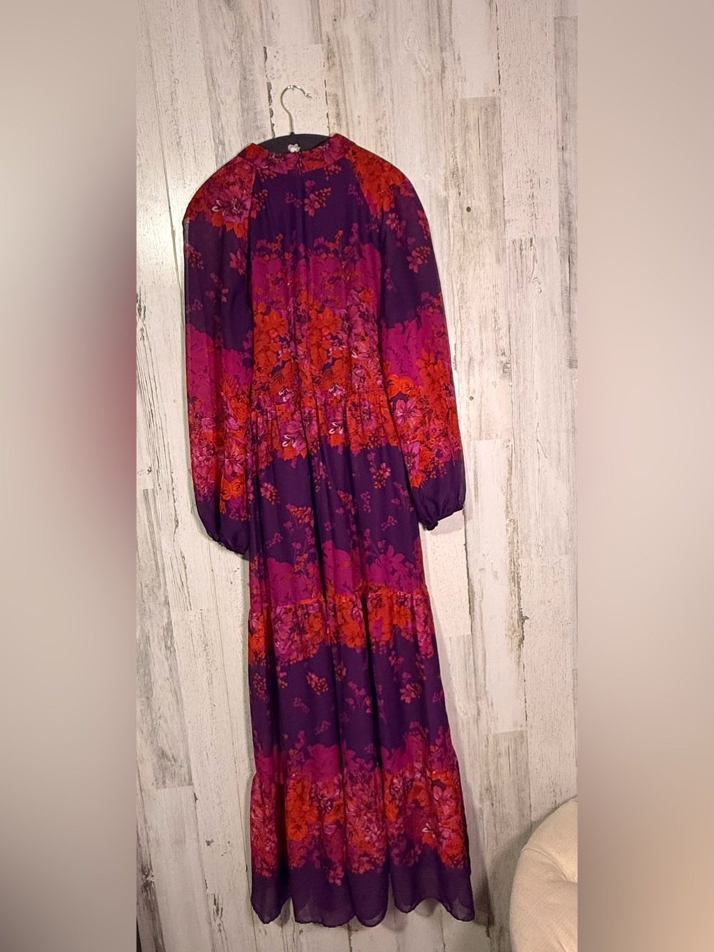 Maison Tara Floral Maxi Dress Size 12 Purple Orange Tiered Boho Flowy - Picture 6 of 9